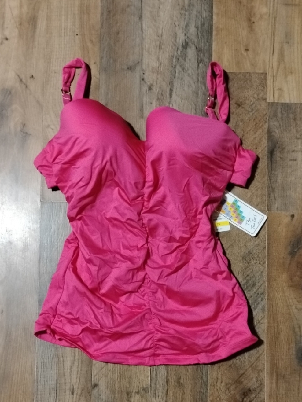 A, Che Bright Pink Ruched Tankini Top Women's Size: 34DD